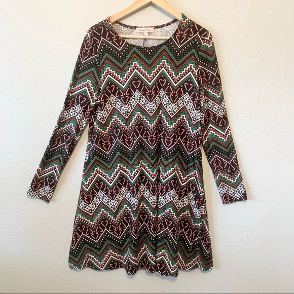 Ugly Christmas Sweater Dresses | Harlow and Rose Christmas Pattern Candy Cane Fair Isle Holiday Party Dress | Color: Green/Red | Size: M | Pm-48889810